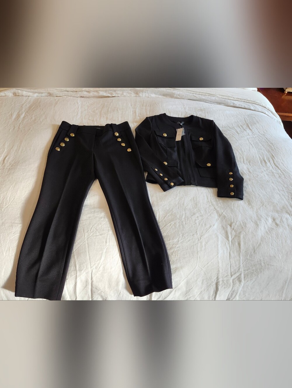 White House Black Market Straight-Leg Pants & Cropped Jacket with Gold Buttons